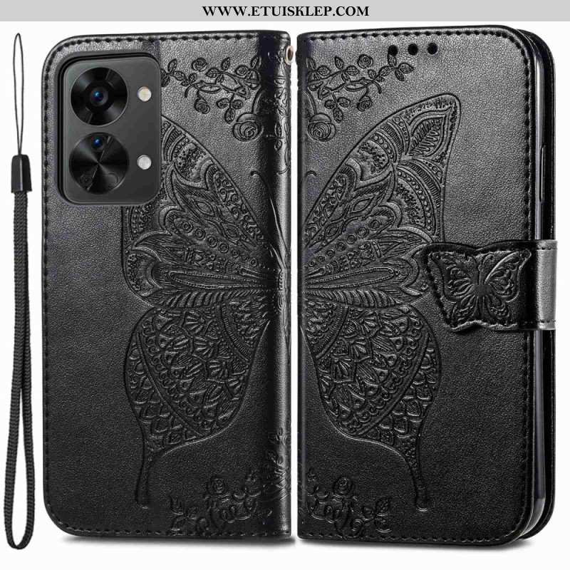 Etui Folio do OnePlus Nord 2T 5G z Łańcuch Etui Na Karty Ze Smyczą Butterfly